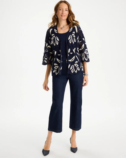 Chico's | Woven Crochet Lace Contrast Kimono/ Passport Blue