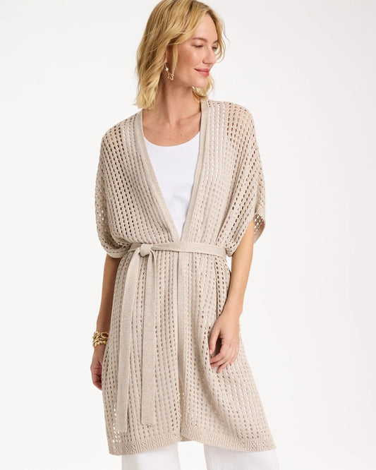 Chico's | Crochet Knit Belted Ruana/ Neutral