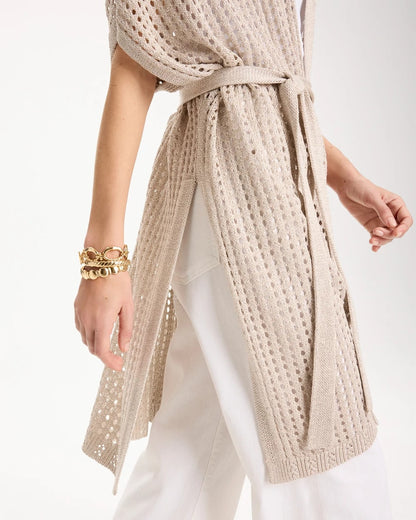 Chico's | Crochet Knit Belted Ruana/ Neutral