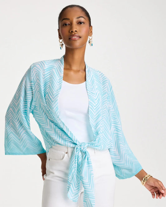 Chico's | Georgette Tie-Front Chevron Kimono/ Bondi Blue