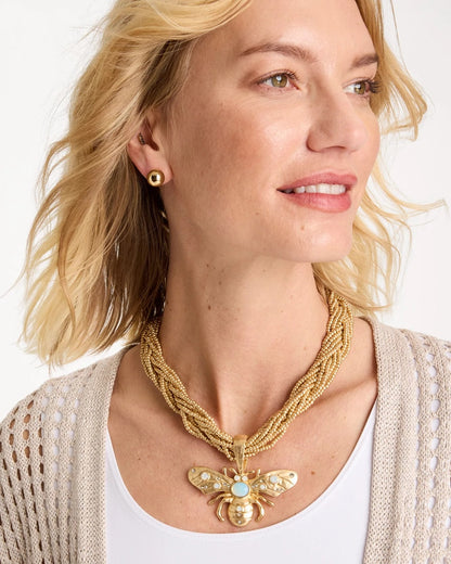 Chico's | Beaded Bee Pendant Necklace/ Neutral