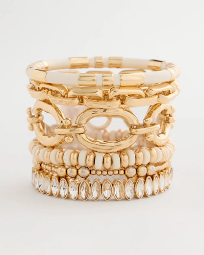 Chico's | White Gold Slice Stretch Bracelet/ White