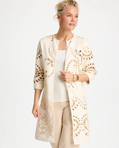 Chico's | Long Faux Leather Kimono/ Ecru