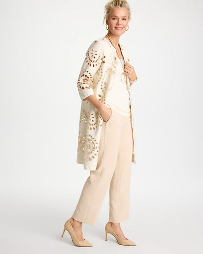 Chico's | Long Faux Leather Kimono/ Ecru