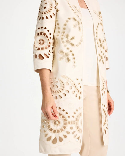 Chico's | Long Faux Leather Kimono/ Ecru