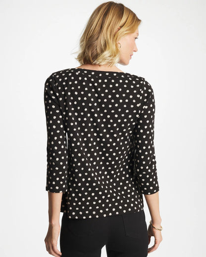 Chico's | Polka Dot Pima 3/4 Sleeve Tee/ Black