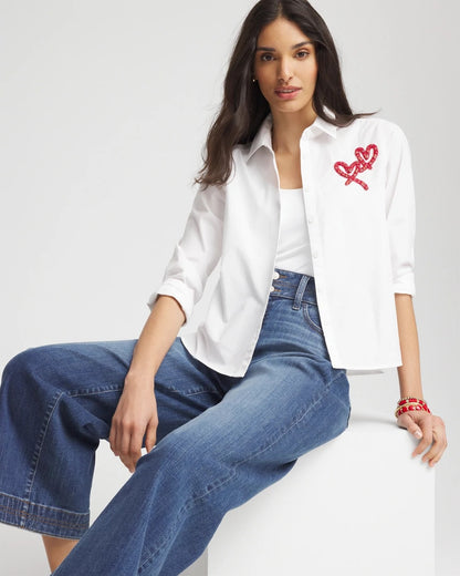 Chico's | Crystal Heart Poplin Shirt/ Alabaster