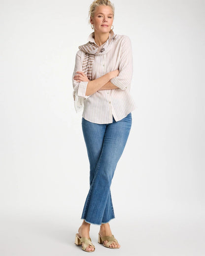Chico's | No Iron™ Striped Linen Shirt/ Oatmeal