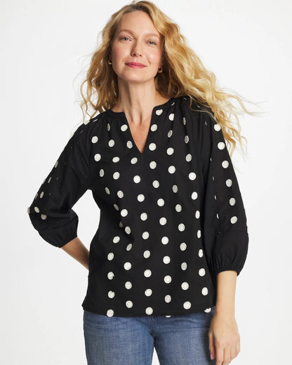 Chico's | Textured Polka Dot Blouse/ Black