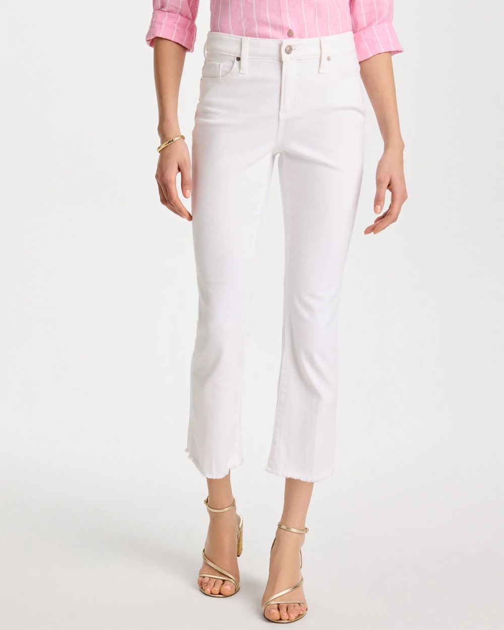 Chico's | Petite No Stain Girlfriend Fray Hem Kick Flares/ Alabaster