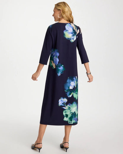 Chico's | Floral 3/4 Sleeve Maxi Dress/ Passport Blue