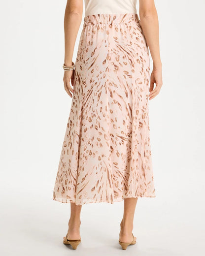 Chico's | Cheetah Pull-On Godet Skirt/ Sweet Blossom
