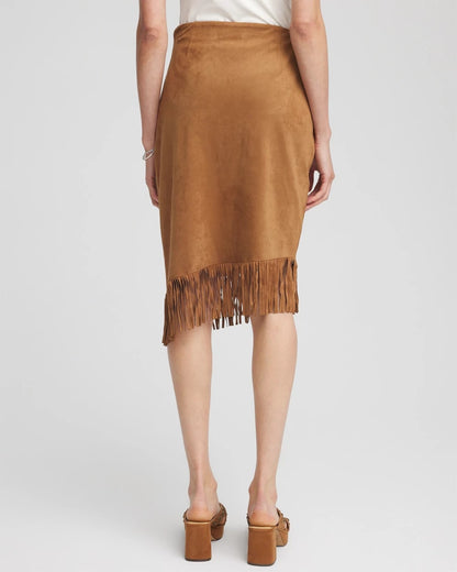 Chico's | Suede Fringed Asymmetrical Skirt/ Burnt Sienna