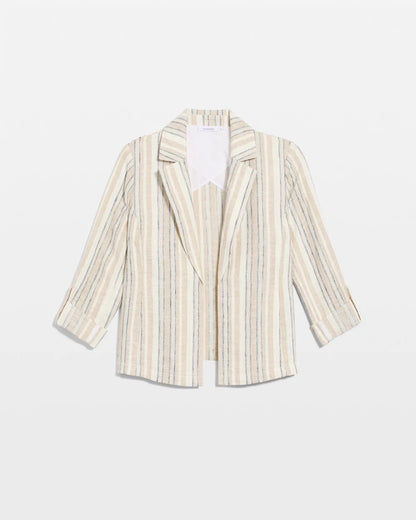 Chico's | Striped Linen Roll Sleeve Blazer/ Neutral