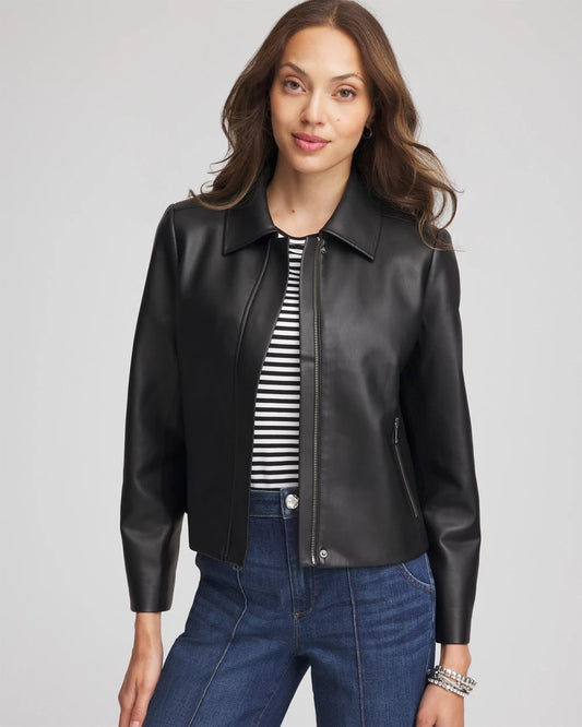 Chico's | Faux Leather Zip-Front Jacket/ Black