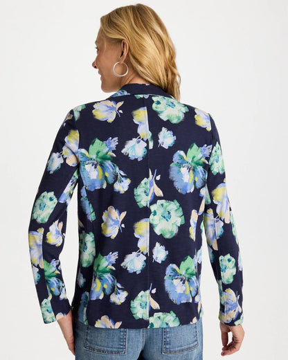 Chico's | Printed Slub Knit Blazer/ Passport Blue