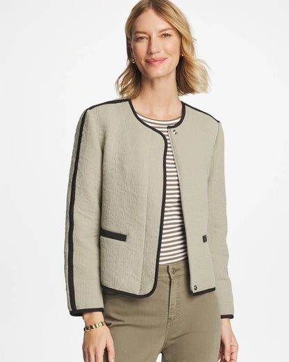 Chico's | Collarless Quilted Box Jacket/ Seagrass Green