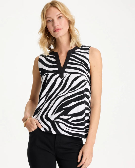 Chico's | Zebra Cotton-Stretch Notch Neck Tank/ Black