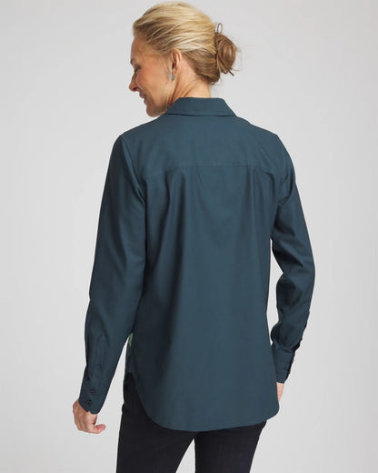 Chico's | No Iron™ Glacial Flora Sateen Shirt/ Teal Shadow