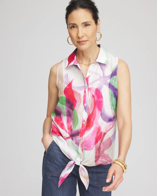 Chico's | No Iron™ Bloom Linen Tie-Front Shirt/ Crushed Berries