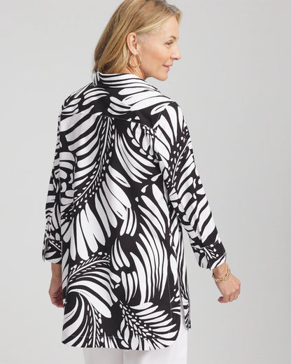 Chico's | No Iron™ Printed Palms Button Down Tunic/ Black