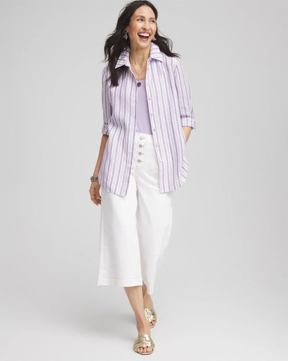 Chico's | No Iron™ Plum Striped Linen Shirt/ Plum Shade