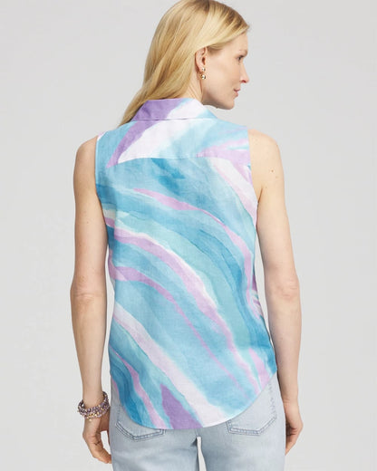 Chico's | No Iron™ Linen Tie-Front Sleeveless Shirt/ Paradiso Blue
