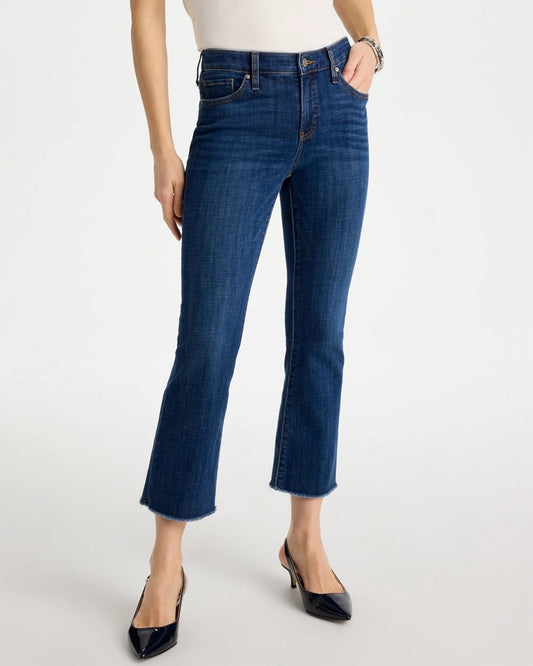 Chico's | Petite Girlfriend Fray Hem Kick Flares/ Carina Indigo