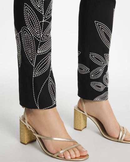 Chico's | Floral Soutache Brigitte™ Slim Pull-On Ankle Pants/ Black