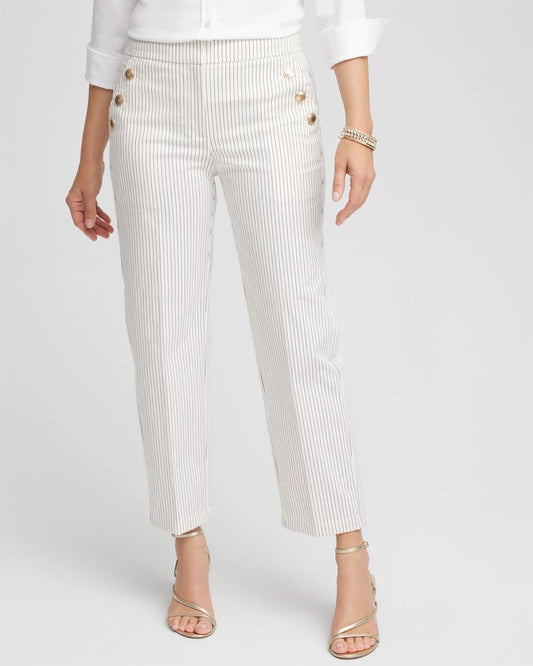 Chico's | Emme Striped Sailor Straight Crops/ Ecru