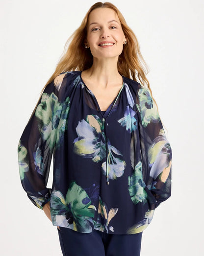 Chico's | Crinkle Chiffon Tie-Front Blouse/ Passport Blue
