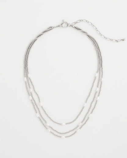 Chico's | Pearlescent Bead Ball Short Necklace/ Silver