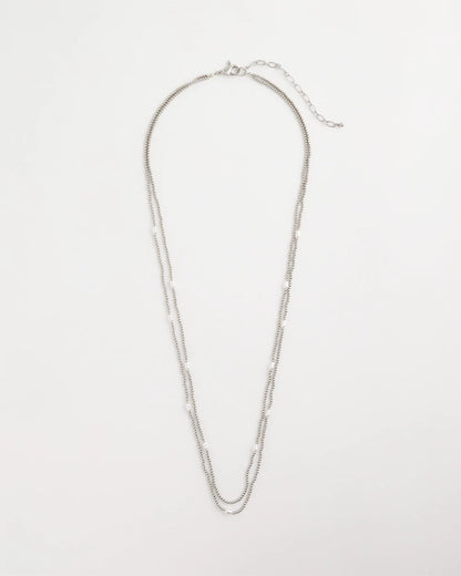 Chico's | Pearlescent Bead Ball Long Necklace/ Silver