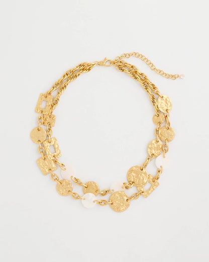Chico's | Pearl Hammered Short Necklace/ Gold