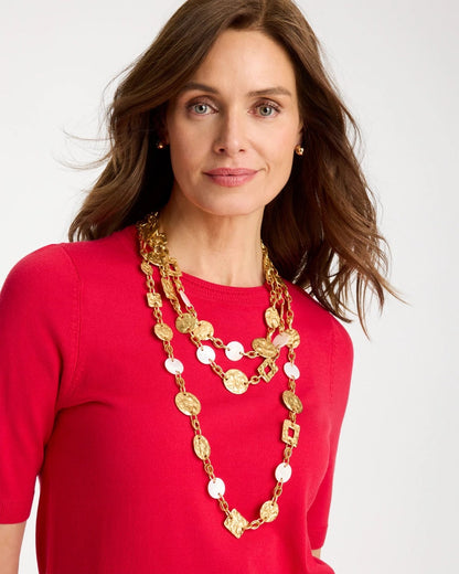 Chico's | Pearl Hammered Short Necklace/ Gold