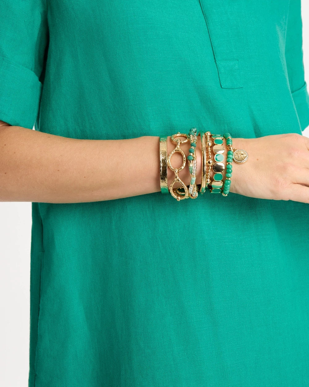 Chico's | Genuine Jade Charm Stretch Bracelet/ Green