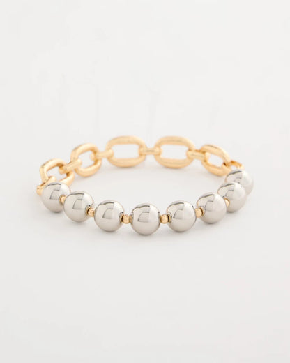 Chico's | Mixed Metal Chain Bead Stretch Bracelet/ Mixed Metals