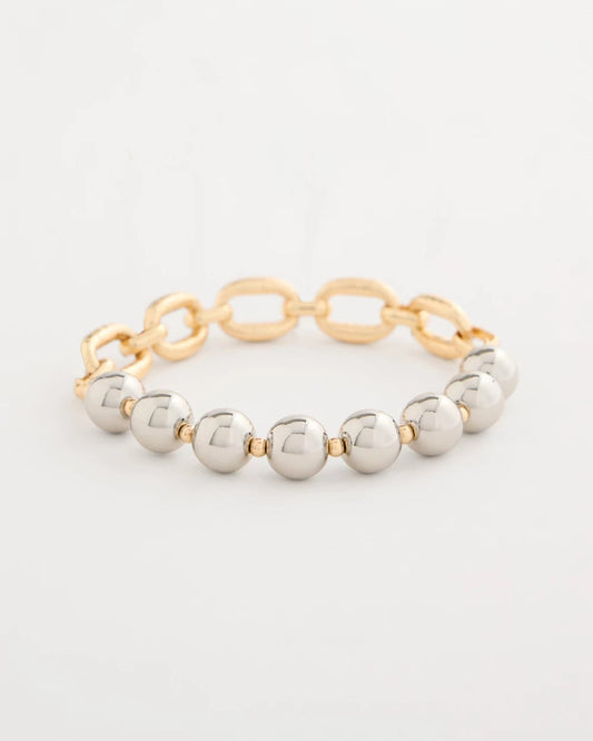 Chico's | Mixed Metal Chain Bead Stretch Bracelet/ Mixed Metals