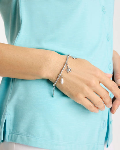 Chico's | Beachy Silvertone Stretch Charm Bracelet/ Silver