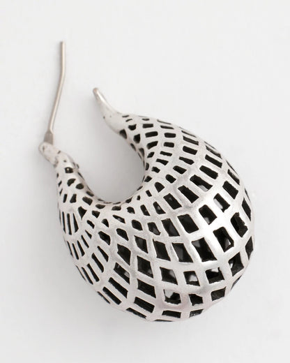 Chico's | Silver Lattice Puff Hoop Earrings/ Silver