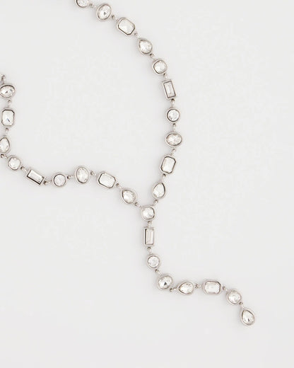 Chico's | Bezel Set Silvertone Y-Necklace/ Silver