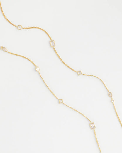 Chico's | Fine Crystal Long Chain Necklace/ Gold