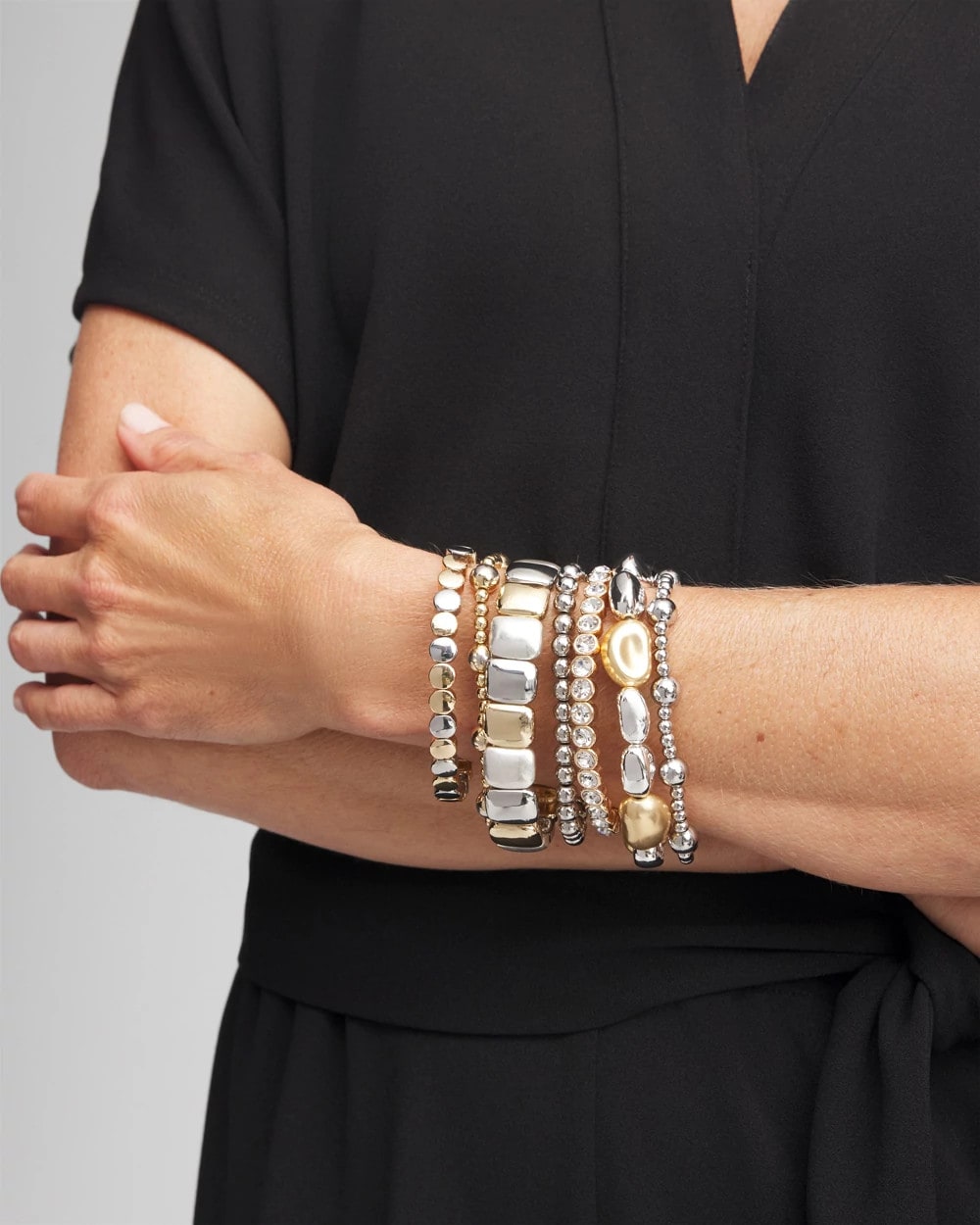 Chico's | Mixed-Metal Matte Square Stretch Bracelet/ Mixed Metals