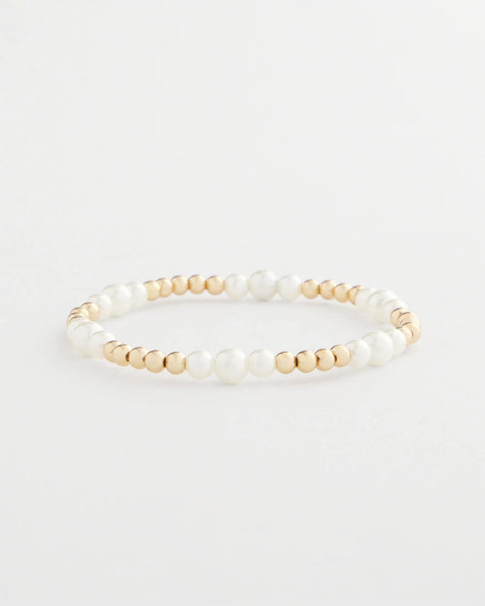 Chico's | Goldtone Bead Stretch Bracelet/ Pearl