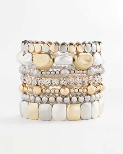Chico's | Silver & Gold Tone Round Stretch Bracelet/ Mixed Metals