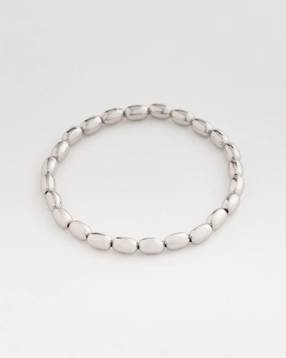 Chico's | Silvertone Oval Beaded Stretch Bracelet/ Silver