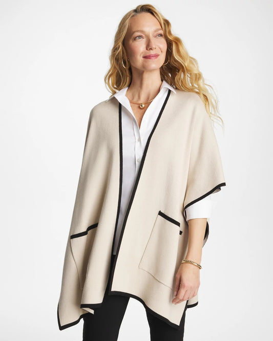 Chico's | Tipped Tulip Patch Pocket Ruana/ Pale Sand