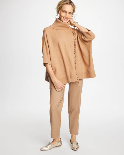 Chico's | Cowlneck Knit Fringe Poncho/ Faux Creme Coffee Heather
