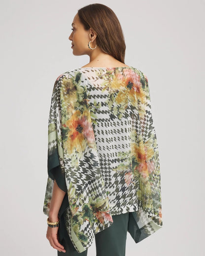 Chico's | Printed Crinkle-Chiffon Pullover Poncho/ Nettle Leaf