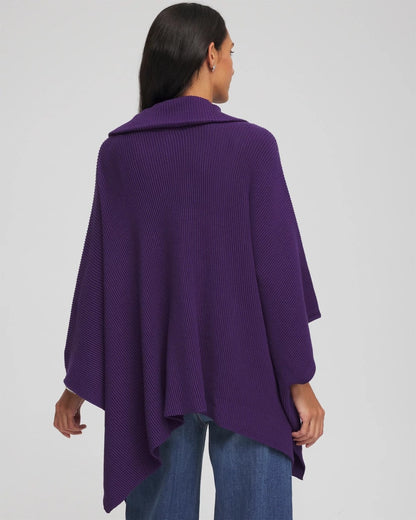 Chico's | Rhinestone Zip-Collar Sweater Poncho/ Purple Elixir